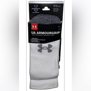 Under Armour UA ArmourGrip Crew Socks 1 Pair Men 4-8 Wmn 6-9 White w Gray Logo